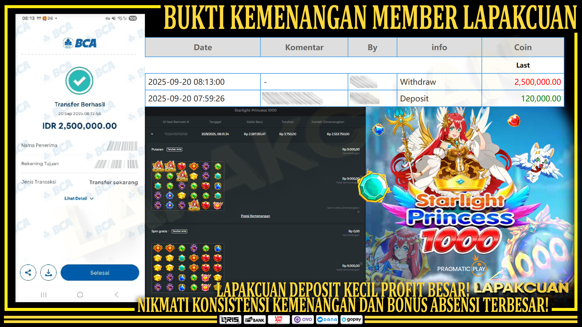 Lapakcuan – Bukti Kemenangan Starlight Princess 1000 Modal Kecil Jackpot Besar