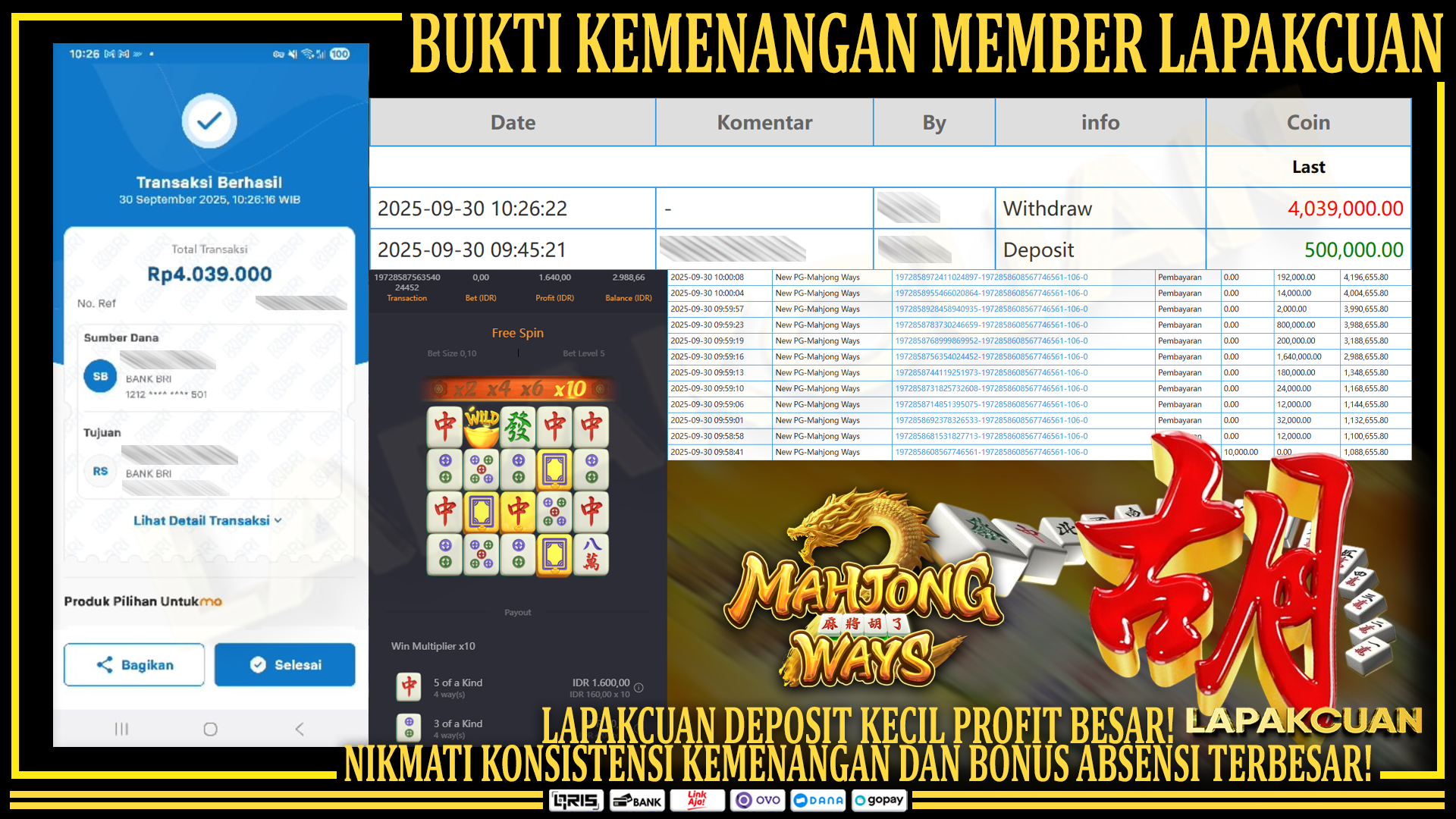 Lapakcuan – Bukti Kemenangan Besar Member Setia | Mahjong Ways PG Soft