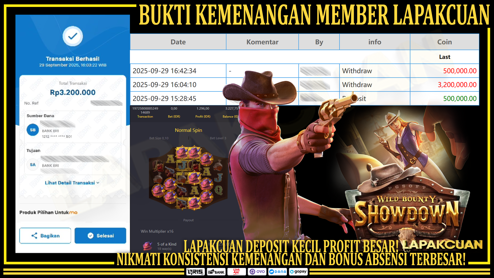 Lapakcuan – Bukti Kemenangan Besar Member Setia | Wild Bounty Showdown PG Soft