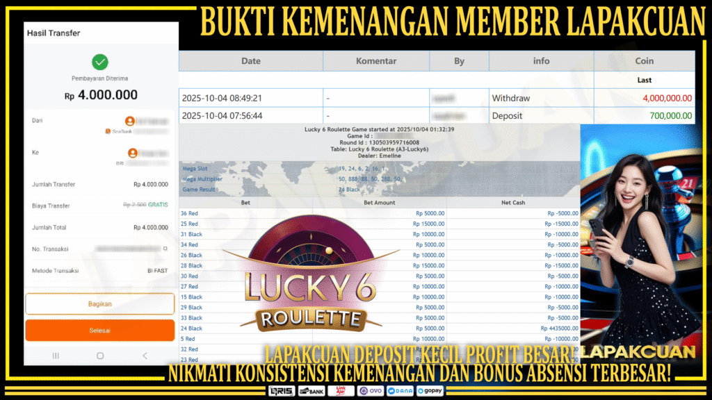 Lapakcuan - Bukti Kemenangan Member Setia | Lucky 6 Roulette