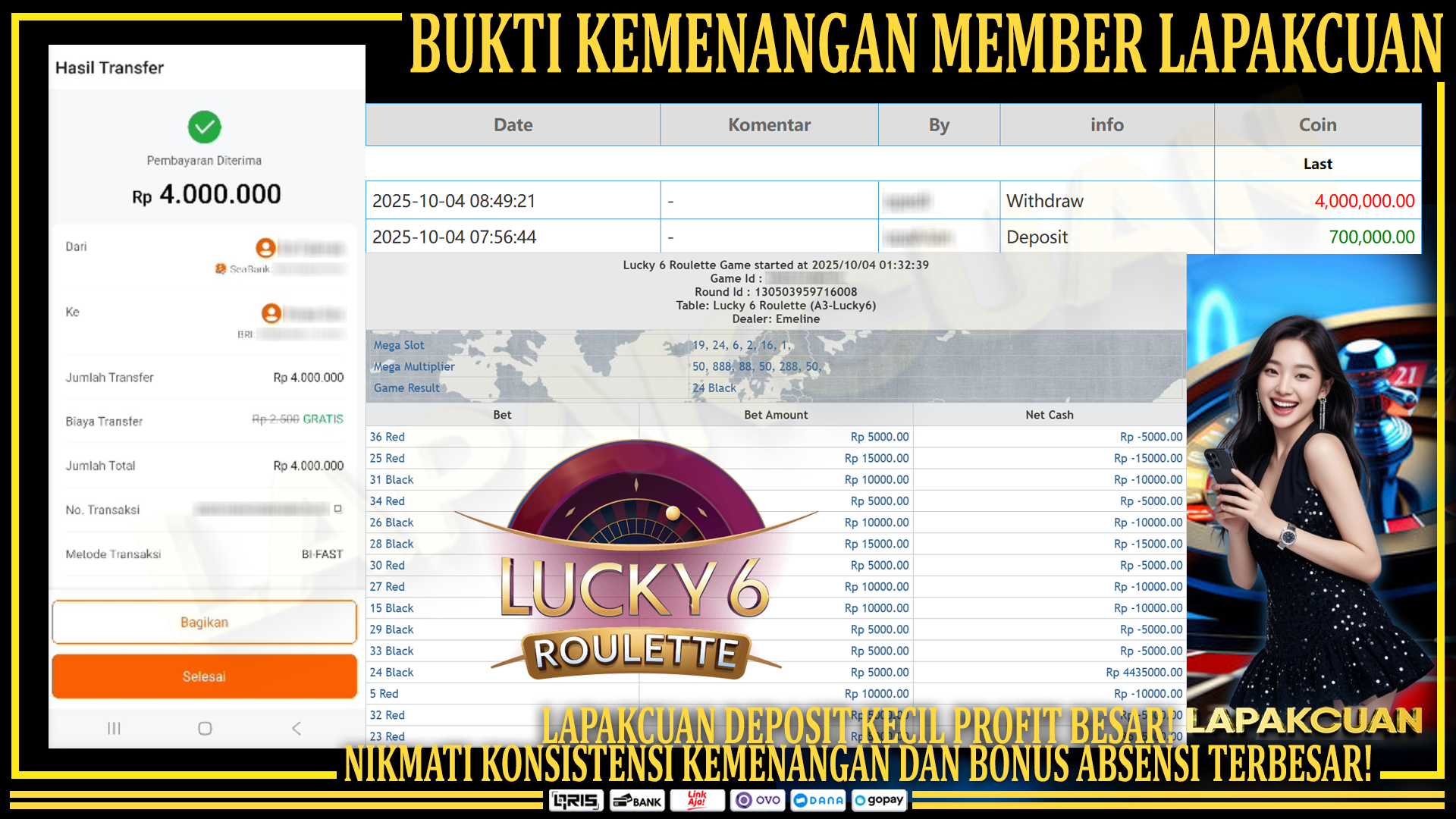 Lapakcuan – Bukti Kemenangan Member Setia | Lucky 6 Roulette